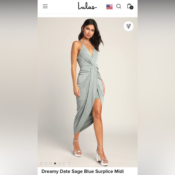 NWT Dreamy Date Icy Sage Blue Surplice Midi dress XS - Lulus - Picture 3 of 4